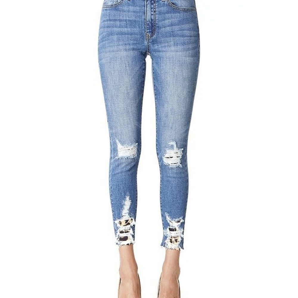KanCan Distressed Leopard Detail Jeans